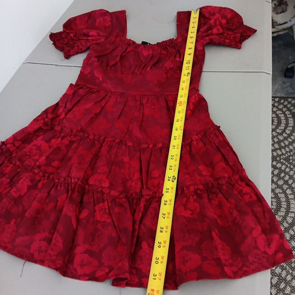 Deep Red Milkmaid Dress XS Mini Peasant Babydoll Cottagecore Prairie Coquette - Picture 8 of 9